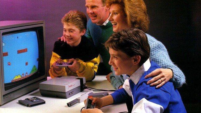 family playing retro video game